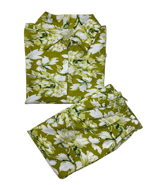 Green With White Printed Co Ord set