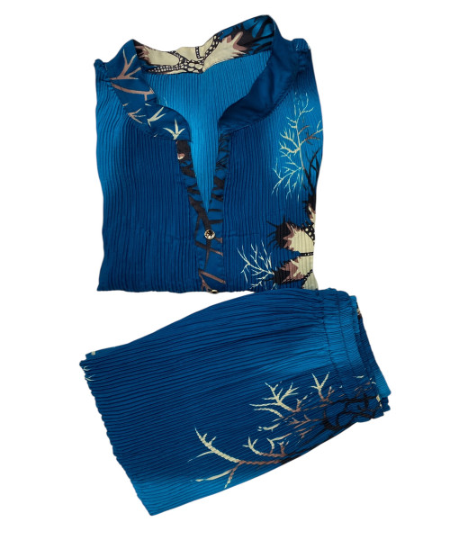 Blue Flower Printed Two Pc Co Ord Set
