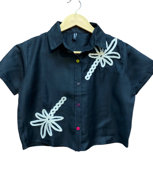 Black With White Crop Shirt
