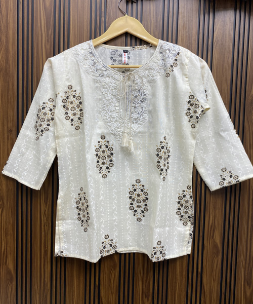 White With Black Cotton Kurti