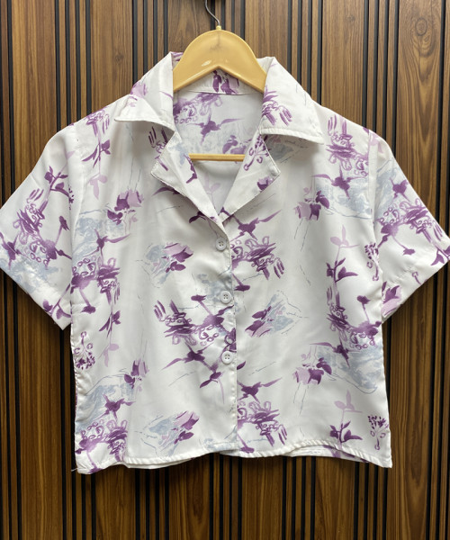 White With Purple Crop Shirt