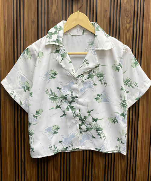 White With Green Crop Shirt