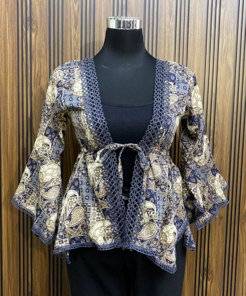 Blue With Off White Printed Top