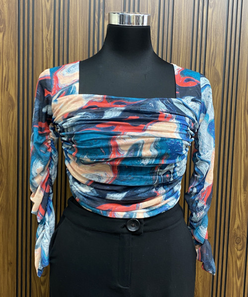 Blue Printed Crop Top
