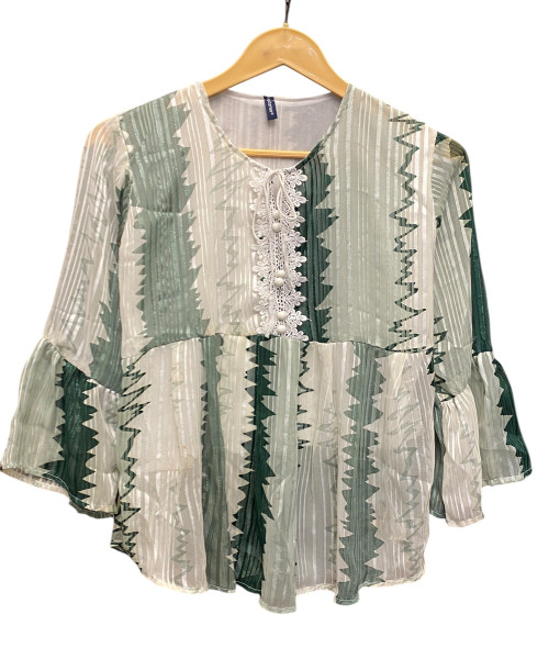 White With Green Frock Style Top