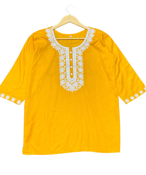 Yellow With White Cotton Kurti