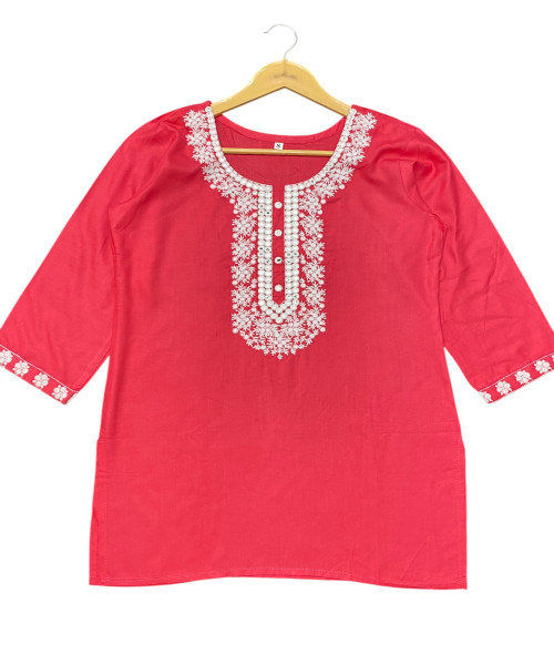 Pink With White Cotton Kurti