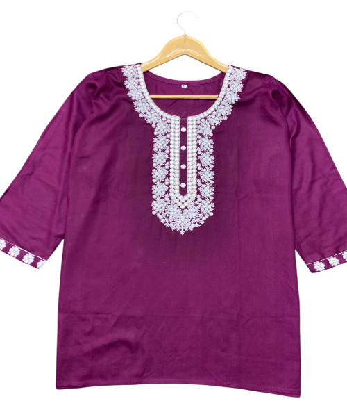 Wine With White Cotton Kurti