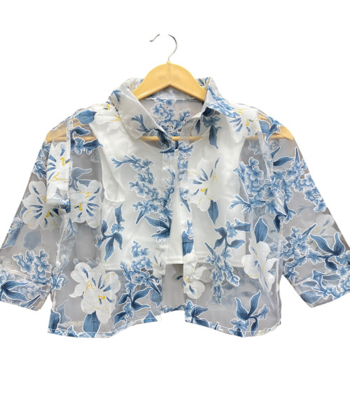 White With Blue Organza Top