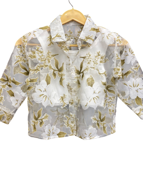 White Flower Printed Organza Top