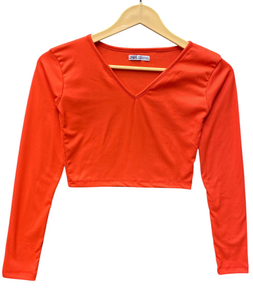 Orange V Neck  Crop Top