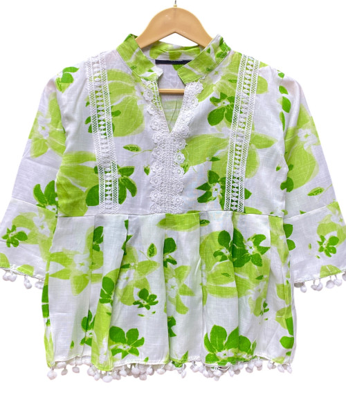 Green With White Printed Top