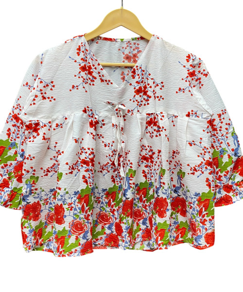 White With Red Printed Top