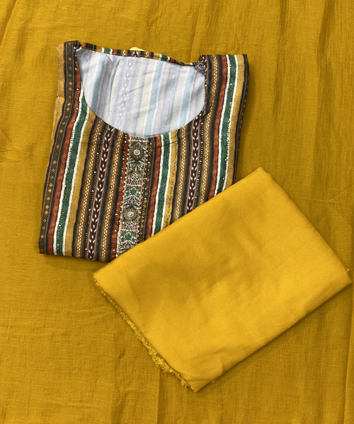 Mustard  Yellow Printed Suit
