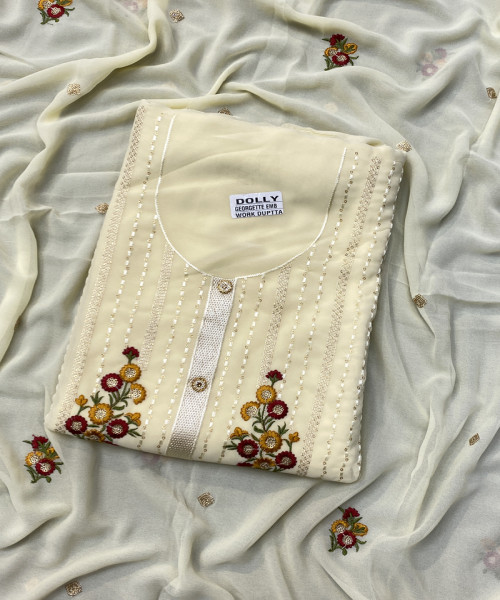 Off White Unstitched Georgette  Suit