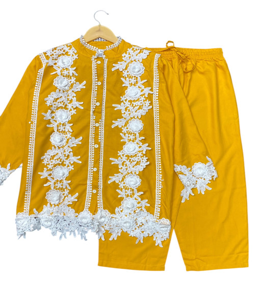 Yellow With  White Two Piece Set