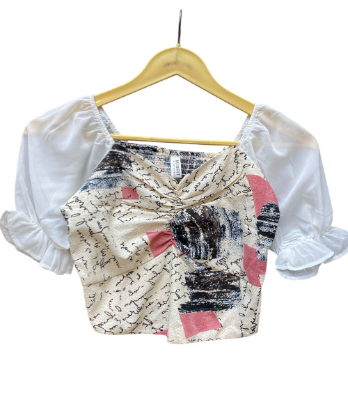 White Printed Crop Top