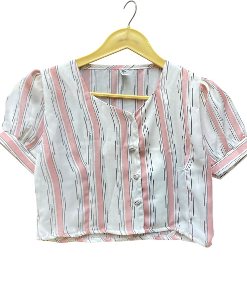 White With Light Pink Crop Top