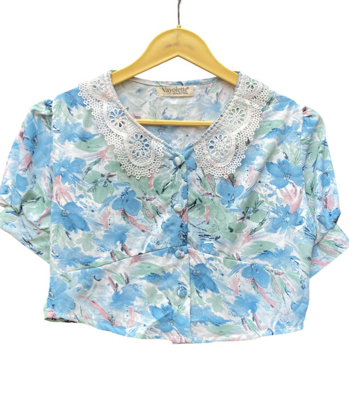 Sky Blue With White Crop Top