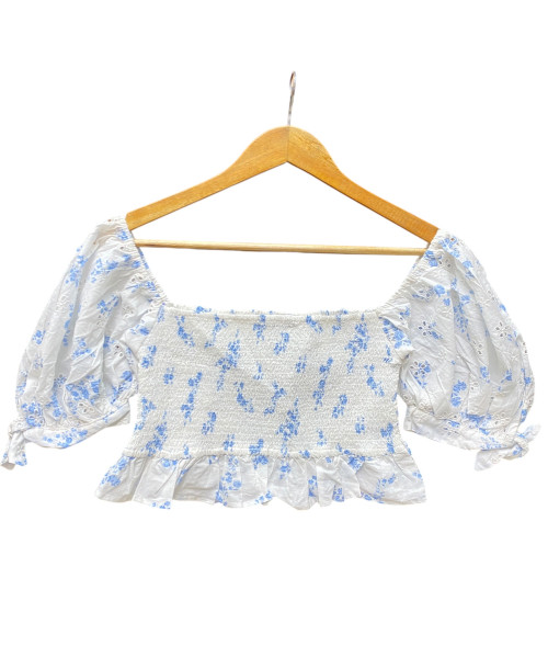 White Flower Printed crop Top