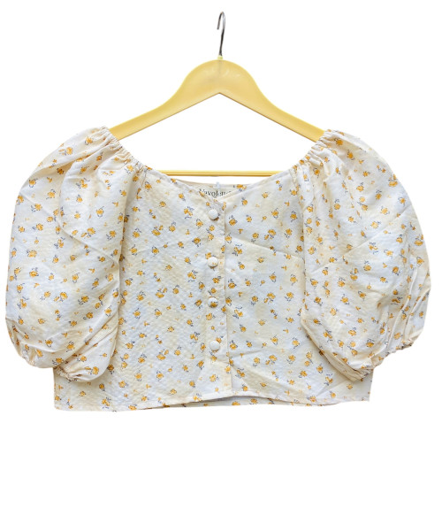 Light Yellow Flower Printed Crop top
