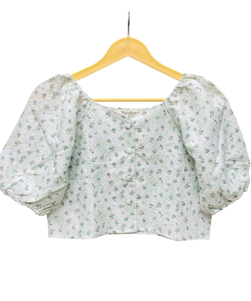 Green Flower Printed Summer Top