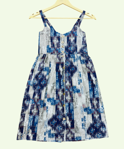 Blue Printed Cotton Maxi Dress