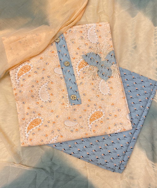 Peach Printed Cotton Suit