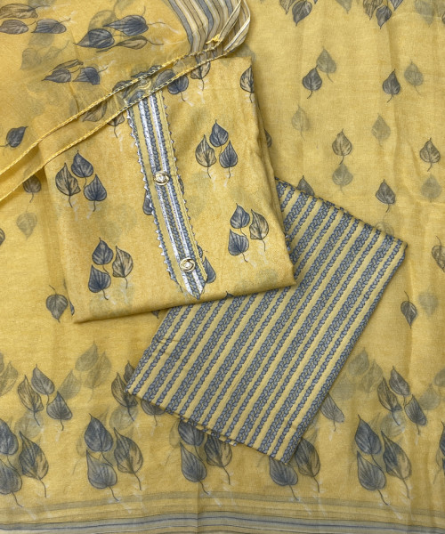 Light Yellow unstitched Cotton Suit