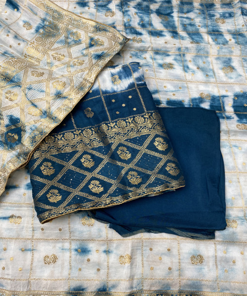 Blue With White Printed Suit
