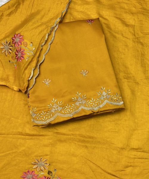 Mustard Unstitched Printed Suit