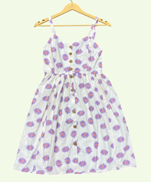 Purple With White Printed Dress
