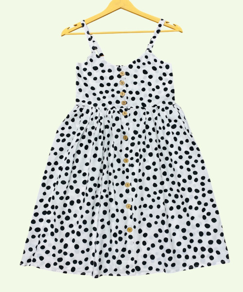 White With Black Dot Printed Dress