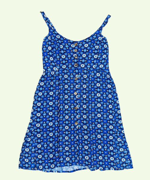 Blue With White Printed Dress