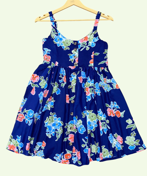 Blue Flower Printed Cotton Dress