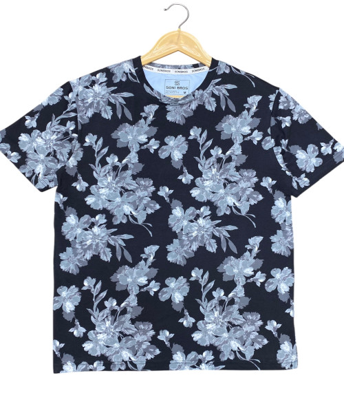 Black Flower Printer T Shirt