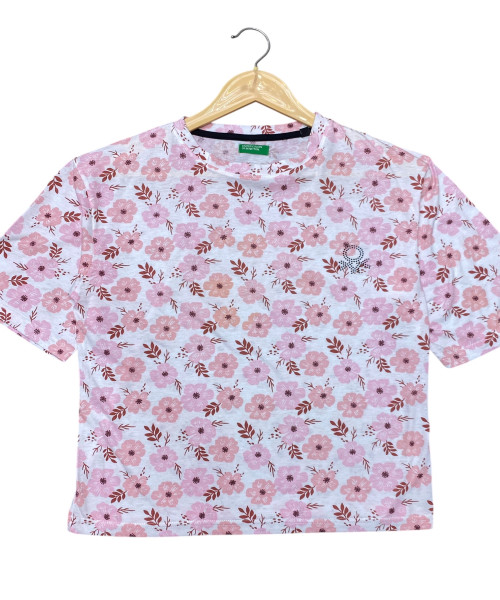 White Flower Printed T Shirt
