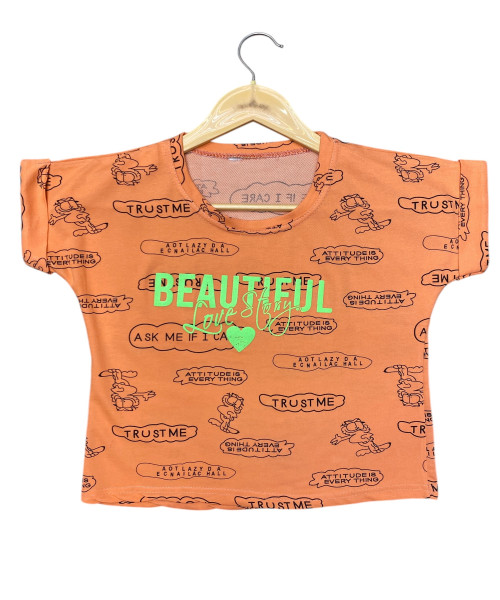 Orange Printed Crop T Shirt