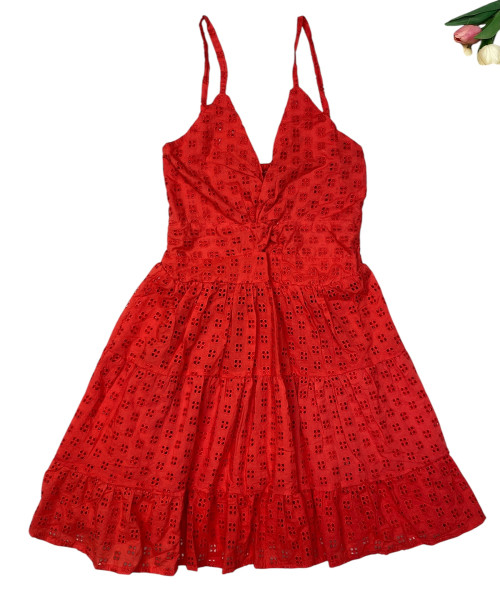 Red Chickankari Dress