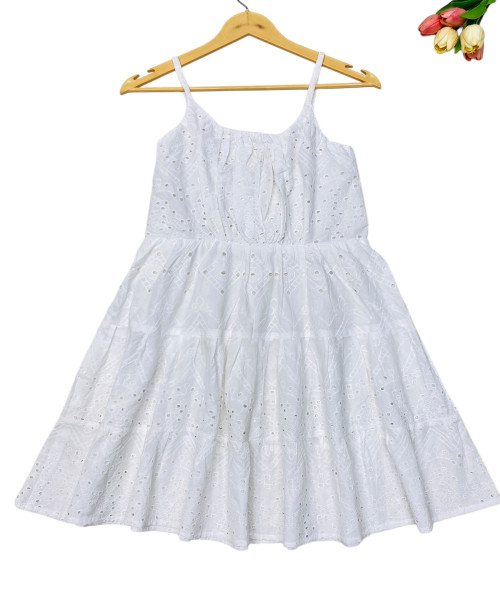 White Chickankari Dress