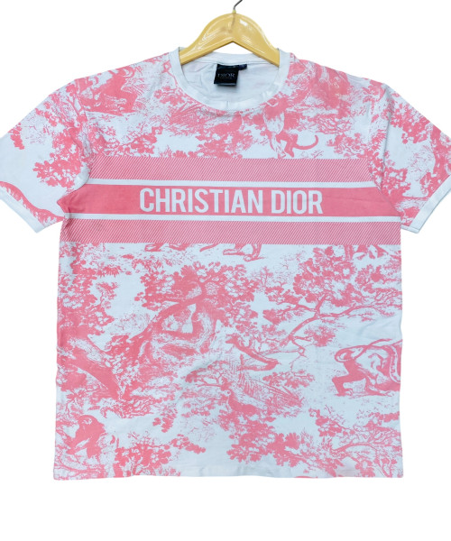 Pink With White Printed T Shirt