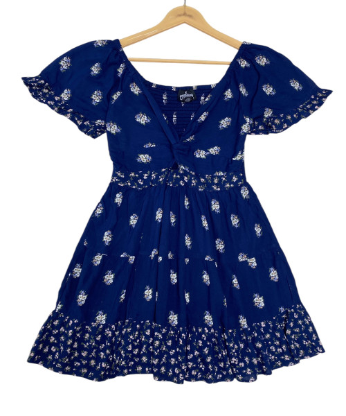 Blue With  White Printed Dress