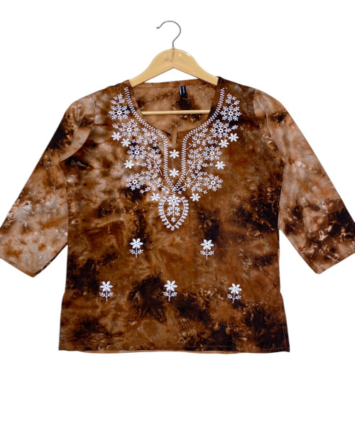 Brown With White Cotton Kurti