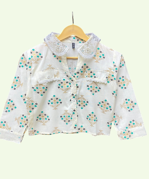 White With Green Printed Shirt