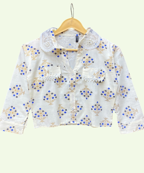 White With Blue Printed Shirt