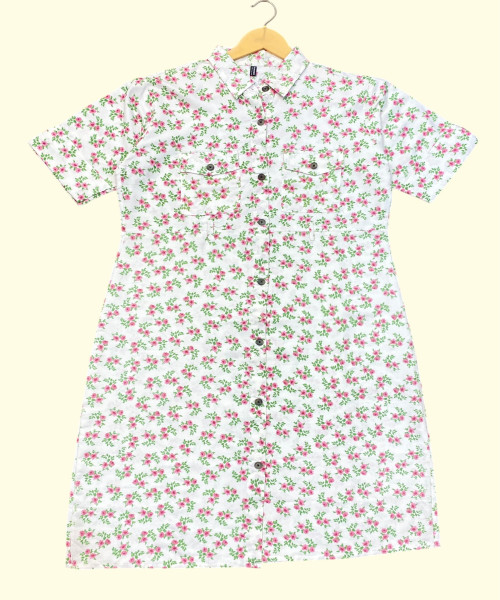 White Flower Printed Cotton Maxi Dress