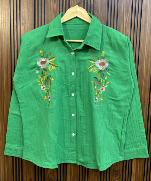 Green  Flower  Printed Shirt