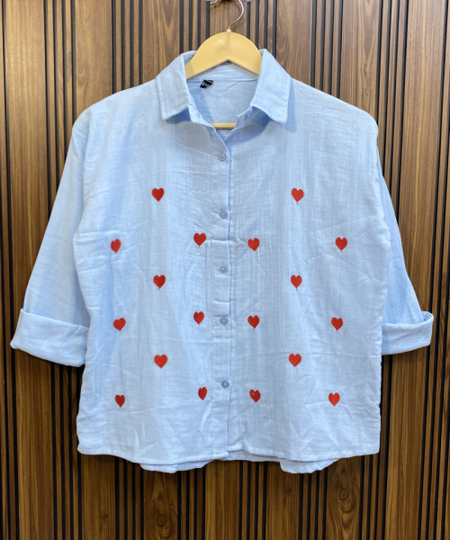 Sky Blue Heart Printed Shirt