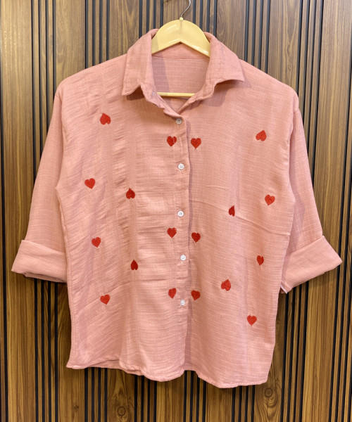 Peach With Red Heart Printed Shirt