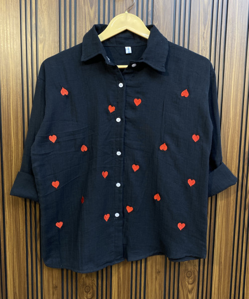 Black With Red Heart Printed shirt